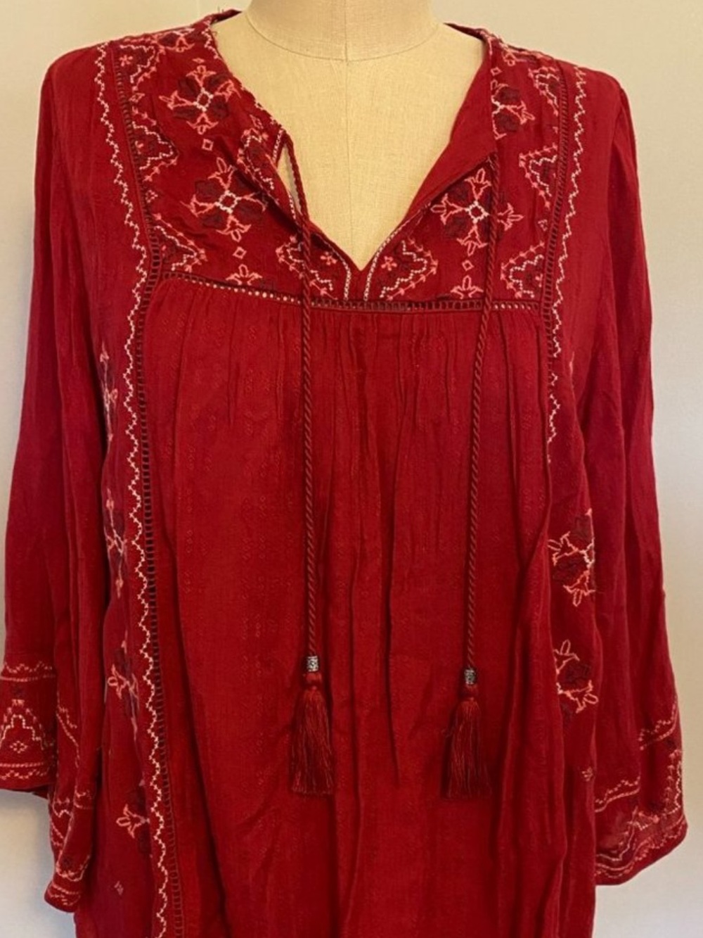 Knox Rose Red Embroidered Boho Tunic